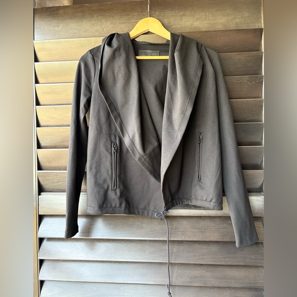 Blank NYC Black XS Open Hooded Jacket Cotten Blend Zipper Pockets